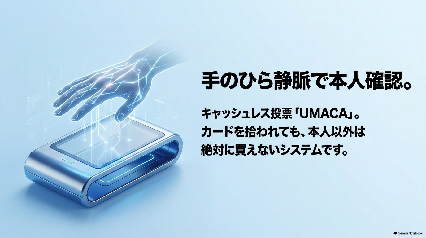 キャッシュレス投票UMACAに導入されている手のひら静脈による厳格な本人確認システム