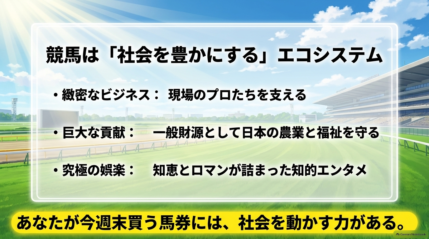 競馬が現場のプロを支え日本の農業と福祉を守る社会を豊かにするエコシステムであることのまとめ