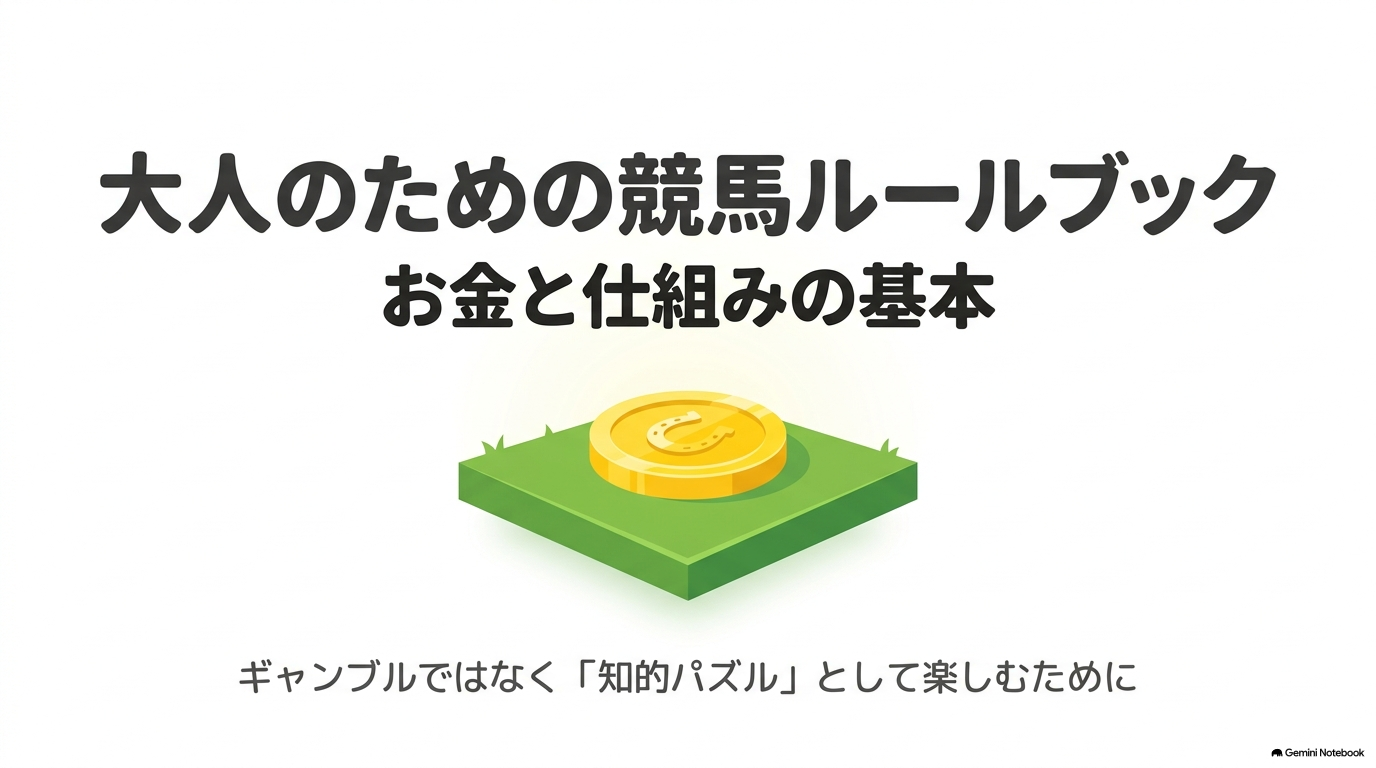 競馬の払い戻し、返還、受け取り、税金の4つの基本要素を表したパズルのイラスト