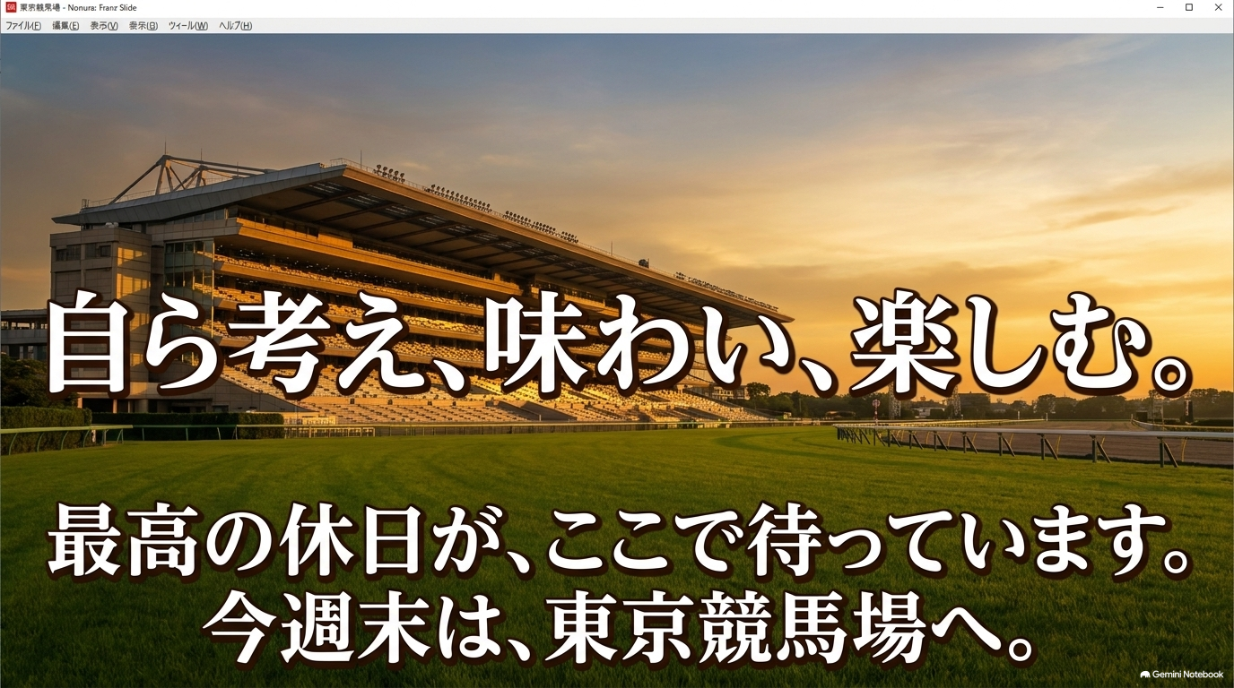自ら考え、味わい、楽しむ。最高の休日がここで待っています。今週末は東京競馬場へ